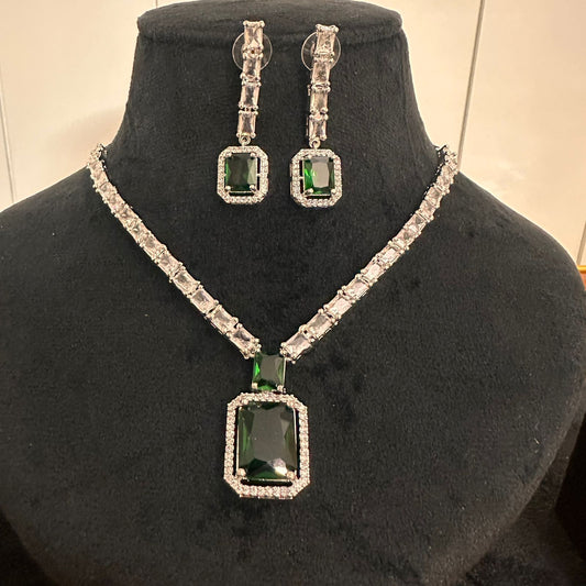 Emerald & Diamond American AD Necklace Set - Zirconia Bridal Jewelry