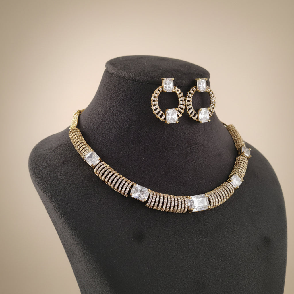 Elegant Zirconia Choker Necklace & Earring Set