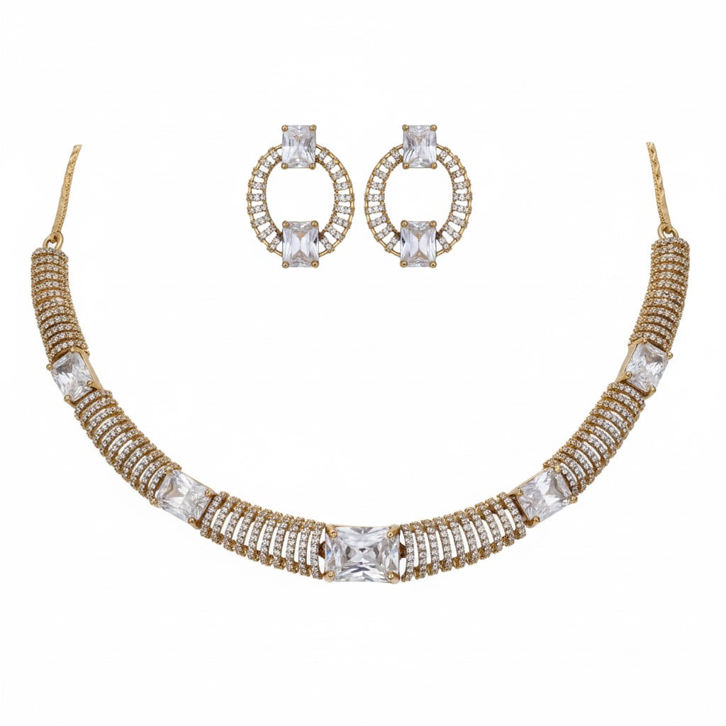 Elegant Zirconia Choker Necklace & Earring Set