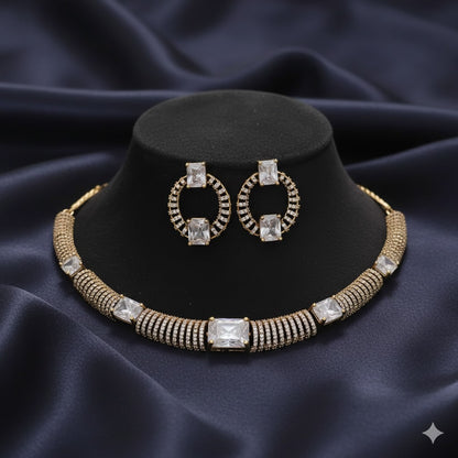 Elegant Zirconia Choker Necklace & Earring Set