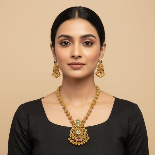 Traditional Gold-Plated Necklace & Earring Set - Ethnic Indian Jewelry