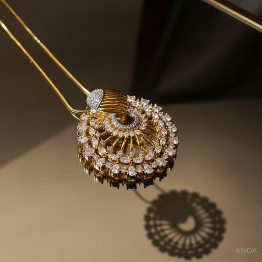 KIVOA Two-Tone Gold Sunburst Diamond CZ Pendant Necklace & Earring Set