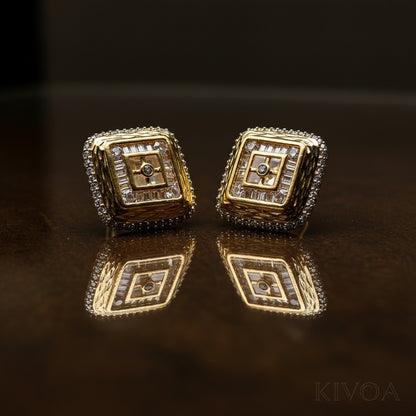 Luxurious Yellow Gold Geometric Pendant & Earring Set with Sparkling Stones