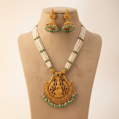 Lakshmi Pendant Pearl Necklace & Jhumka Earrings Set
