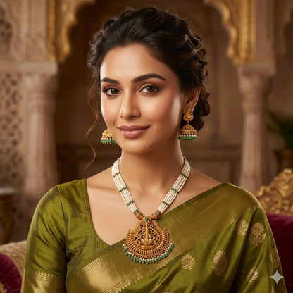 Lakshmi Pendant Pearl Necklace & Jhumka Earrings Set