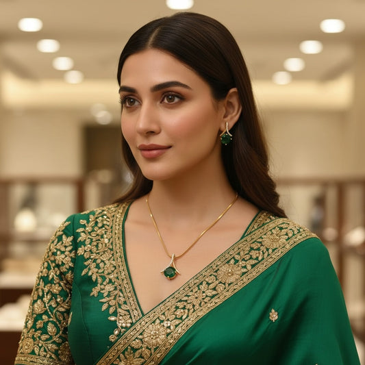Emerald Green Teardrop Halo Pendant Necklace, Gold Tone
