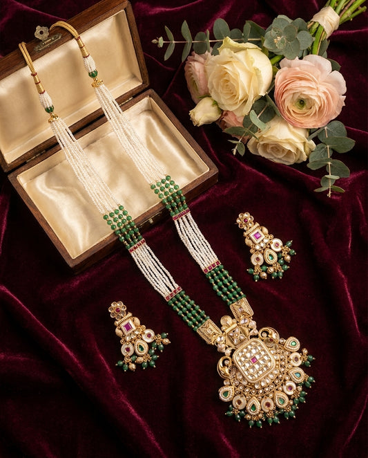 Exquisite Gold Plated Kundan & Pearl Rani Haar Set