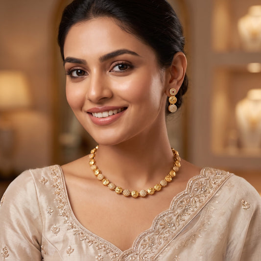 Antique Gold-Plated Textured Sphere Necklace