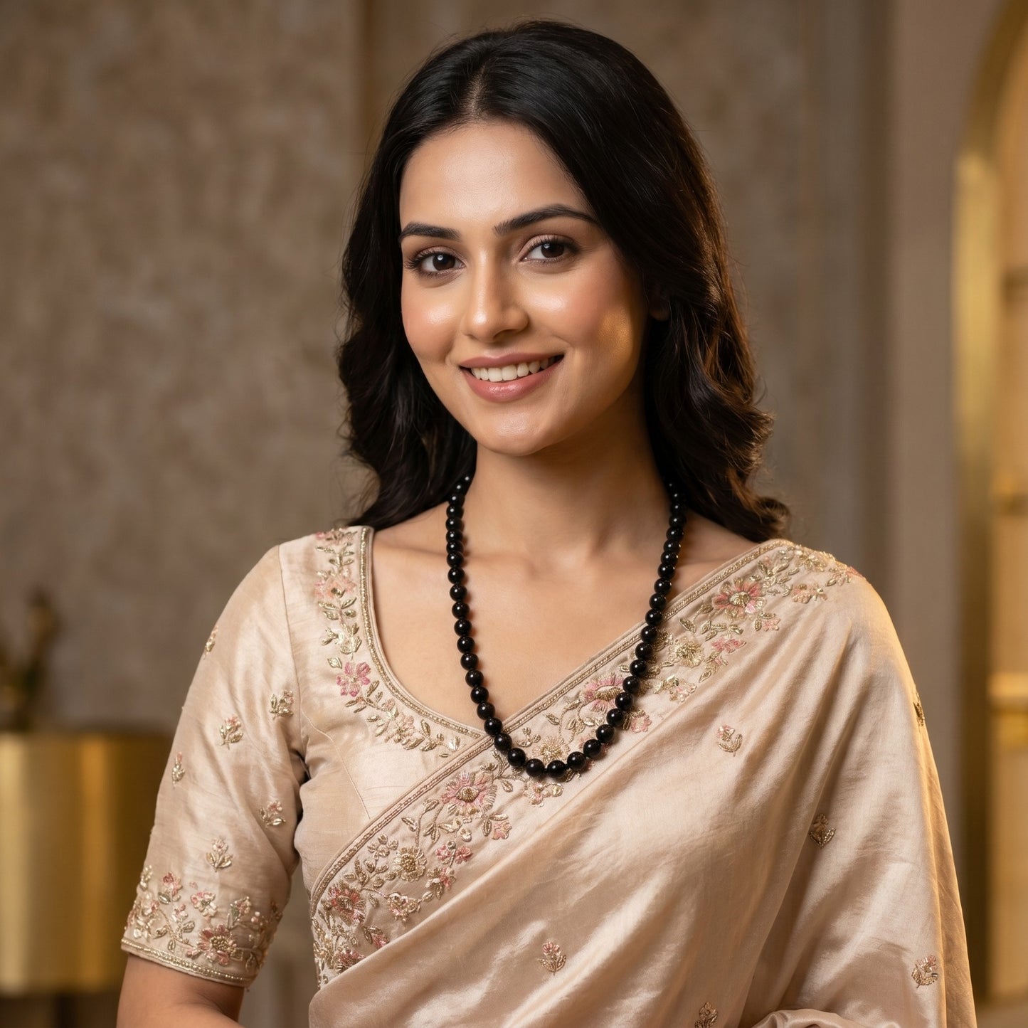Elegant Single Strand Black Bead Necklace