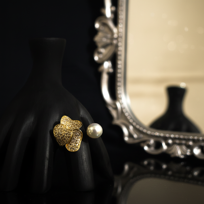 Triple Petal Gold Crystal Statement Ring