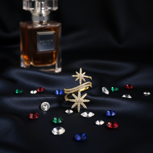 Twin Starburst Gold Crystal Ring