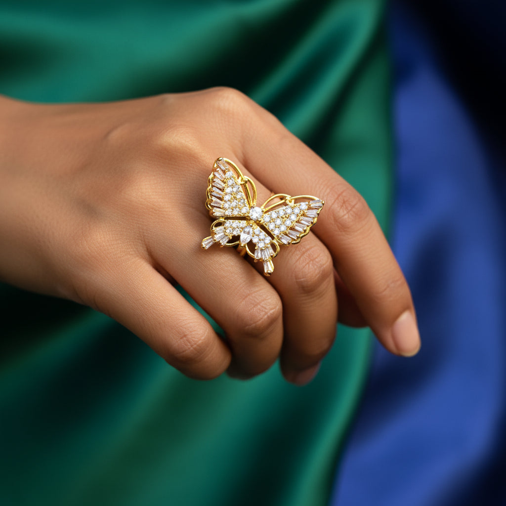 Butterfly Gold Crystal Statement Ring