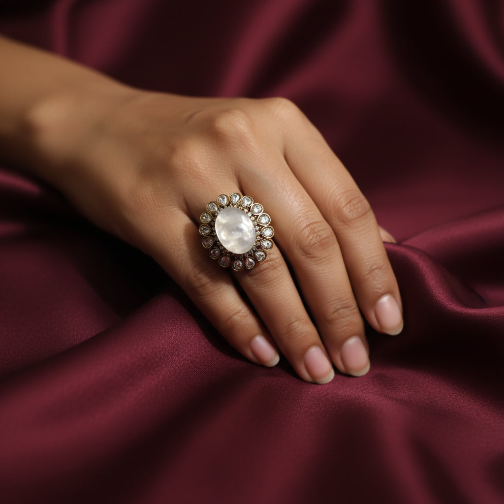 Elegant Gold Crystal Statement Open Ring