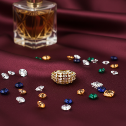 Glam Gold Crystal Wide Band Ring