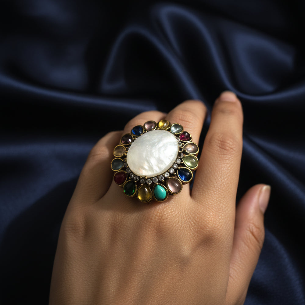 Glam Gold Crystal Wide Band Ring