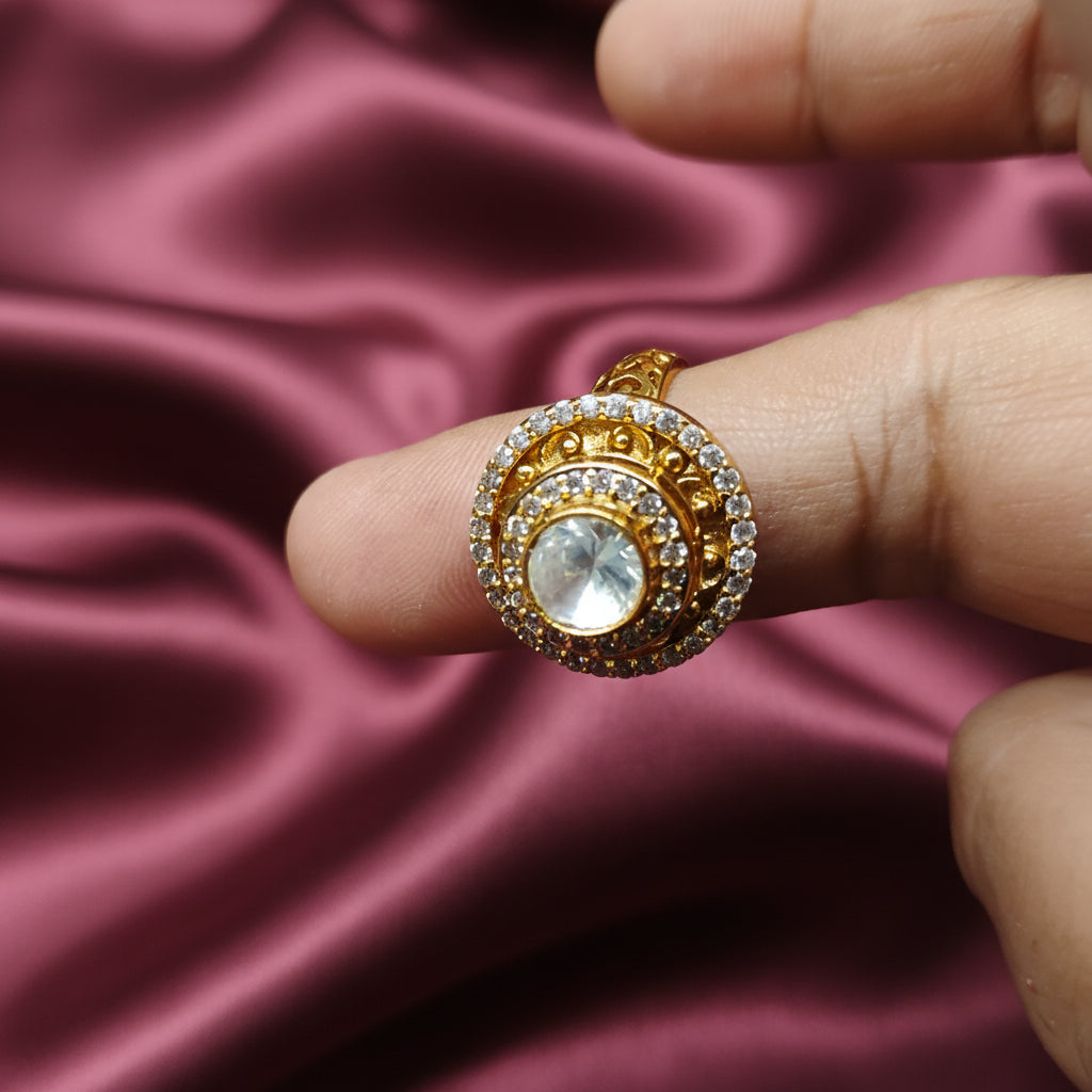 Elegant Gold-Plated Crystal Ring | Statement Cocktail Jewelry for Women