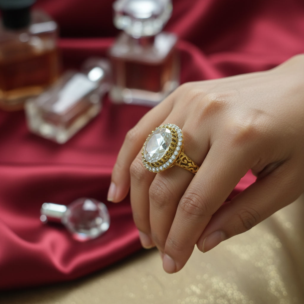 Elegant Oval Crystal Gold-Plated Ring - Sparkling Statement Jewelry