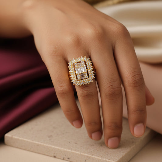 Elegant Gold-Plated Zircon Ring for Women - Square Cluster Design
