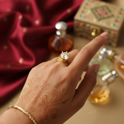 Elegant Gold Plated CZ Engagement Ring - Dazzling Solitaire Promise Ring