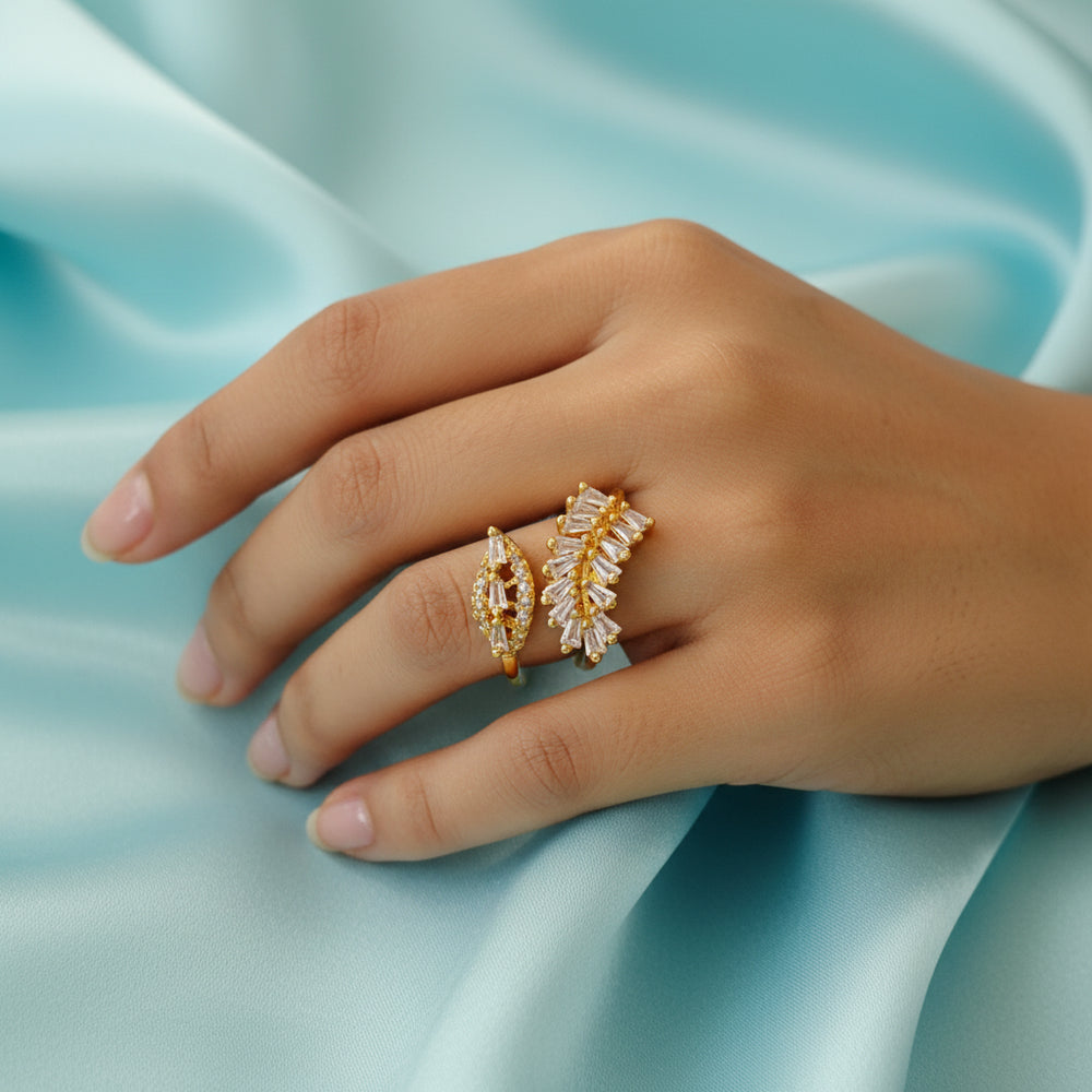 Gold Plated Zircon Adjustable Ring - Elegant & Fashionable Statement Piece