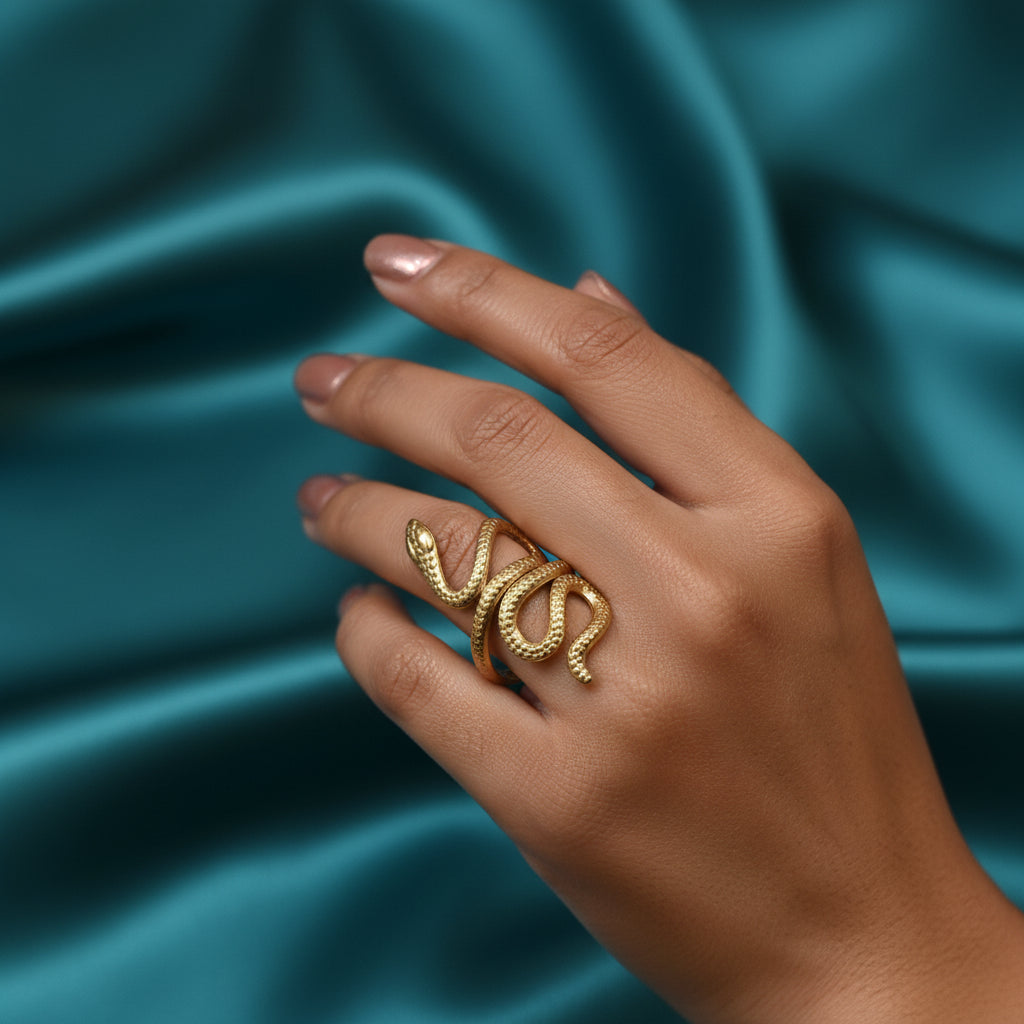 Gold-Plated Snake Wrap Ring - Adjustable & Hypoallergenic Serpent Jewelry