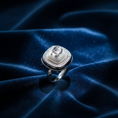 Elegant Pearl & Pave Crystal Cushion Ring - Sterling Silver Plated Cocktail Jewelry