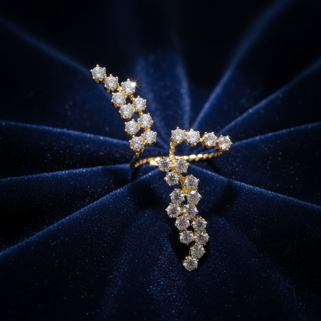 Elegant Zirconia Gold-Plated Ear Cuff Ring - Adjustable Sparkle Fashion Jewelry