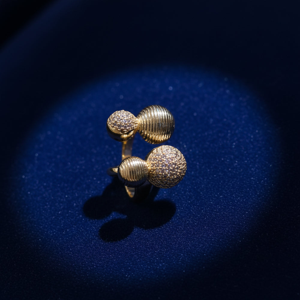 Elegant Gold-Tone Four Ball Stud Earrings - Textured & Pave Crystal Design