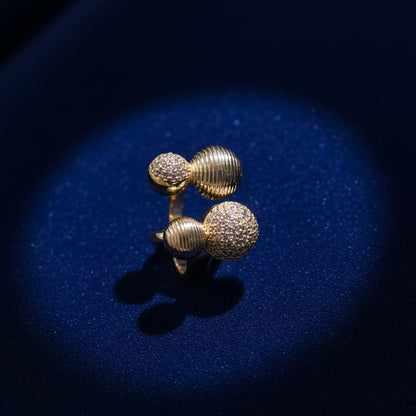 Elegant Gold-Tone Four Ball Stud Earrings - Textured & Pave Crystal Design