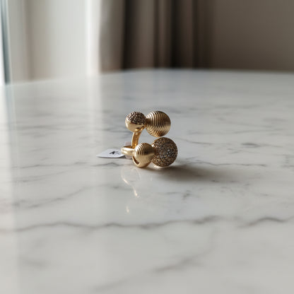 Elegant Gold-Tone Four Ball Stud Earrings - Textured & Pave Crystal Design