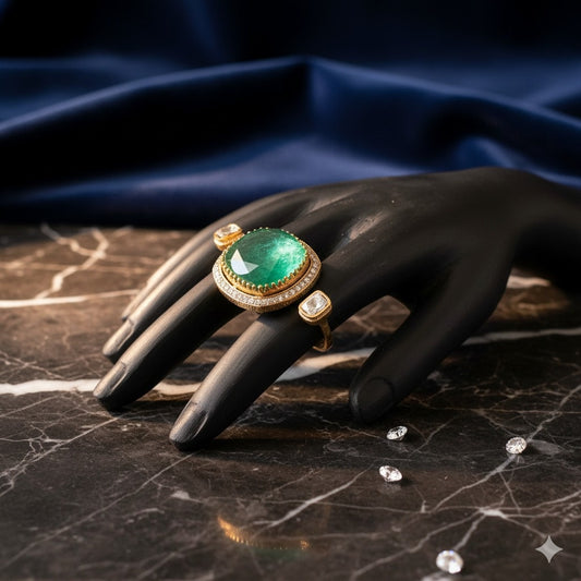 Emerald & Diamond Gold Cocktail Ring - Statement Gemstone Jewelry