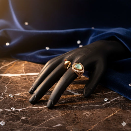 Elegant Gold Teardrop Gemstone & Serpent Ring Set - Unique Statement Jewelry