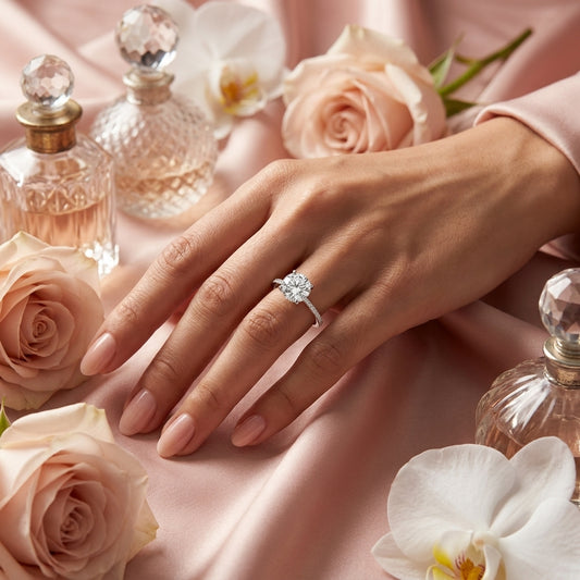 Sparkling Round Solitaire Ring with Pave Band