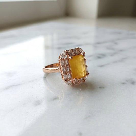 Rose Gold Statement Ring with Radiant Yellow Cushion Cut Stone