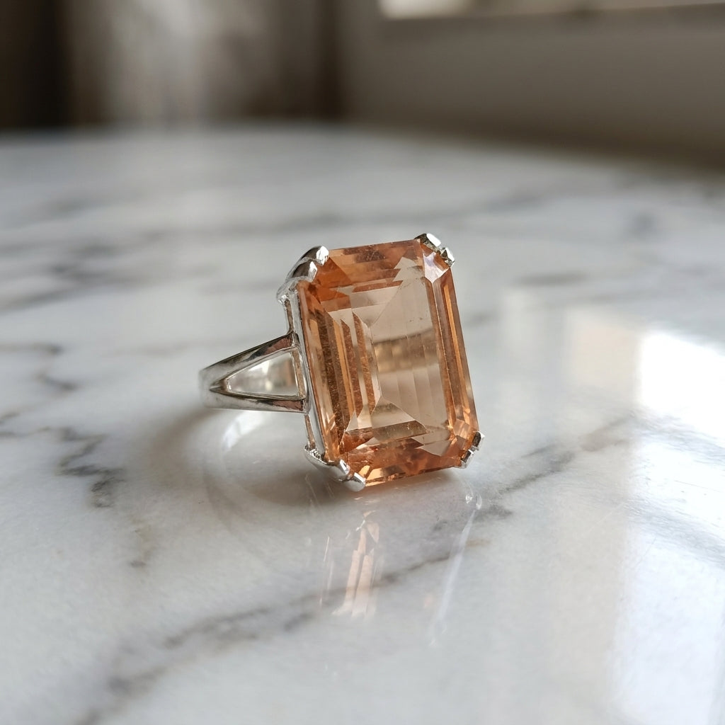 Radiant Morganite-Style Emerald Cut Cocktail Ring