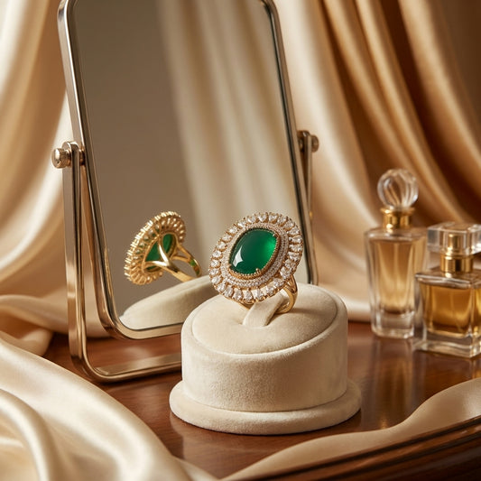 Emerald Green Halo Cocktail Ring with CZ Accents