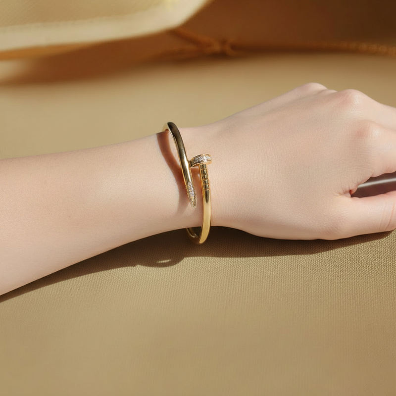 18K Gold Plated Pave Crystal Nail Bangle Bracelet for Women